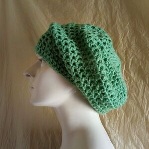 Handmade Green Crochet Slouchy Beret - Women's Accessory